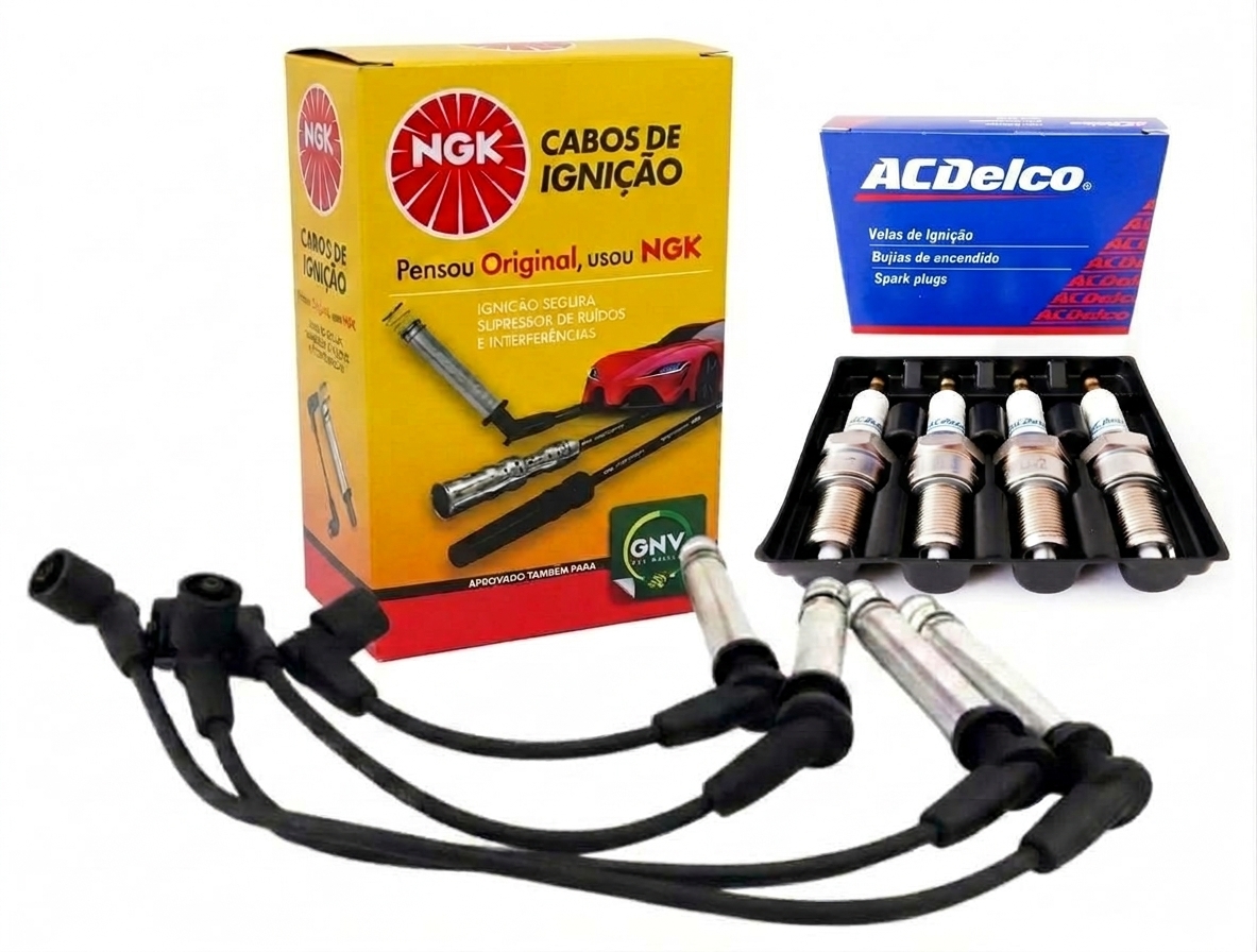 247-10064 CABLES Y BUJIAS Kit Cables NGK y Bujías (x4) ACDelco Onix/Prisma 2013/... 1.4L 8v - Imagen 1