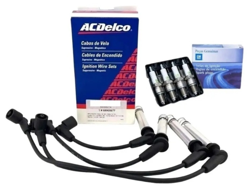 94-9936 cables y bujias o0nix prisma Kit Cables ACDelco y Bujías (x4) GM Onix/Prisma 2013/... 1.4L 8v - Imagen 1